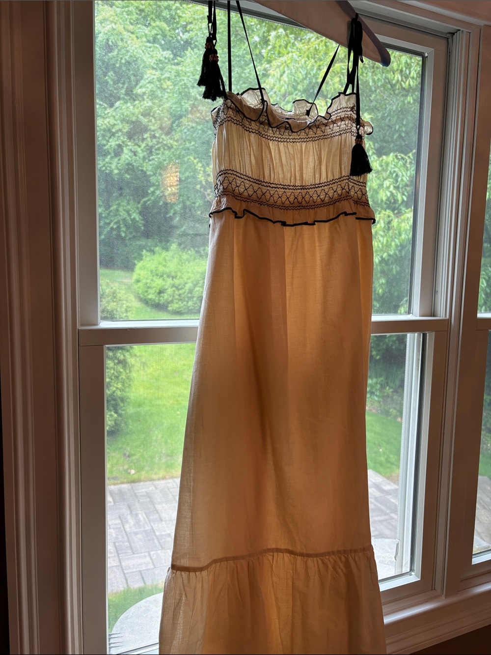 Zara Cream Maxi Dress with Black Tassel Straps